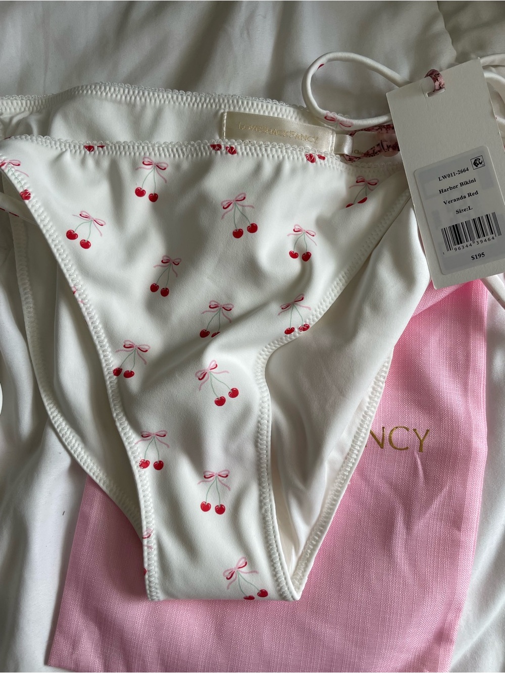 LoveShackFancy White Cherry-Print Bikini Large NWT